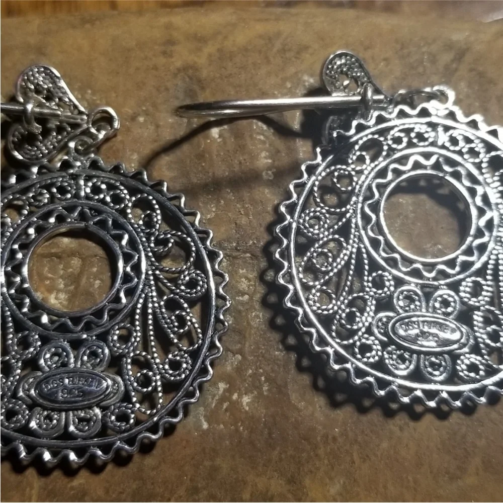 925 Sterling Large Round Filigree Earrings - Picture 4 of 6